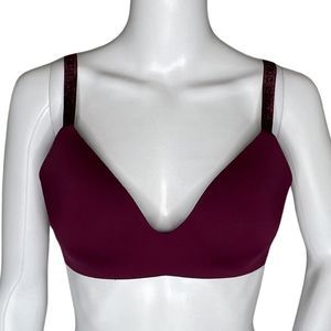Victorias Secret Bra Women 34D Burgundy T-Shirt Lightly Lined Wireless Intimates